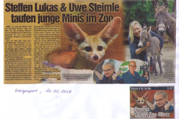 18 05 26 Morgenpost Steffen Lukas und Uwe Steimle taufen junge Minis im Zoo